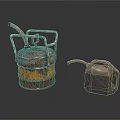 Vintage Rusty Oil Cans With Metal Handles And Flexible Spouts
