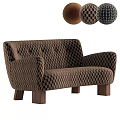 Comfortable Brown Checkered Woven Double Seater Sofa With Solid Wood Legs For Cozy Living Spaces