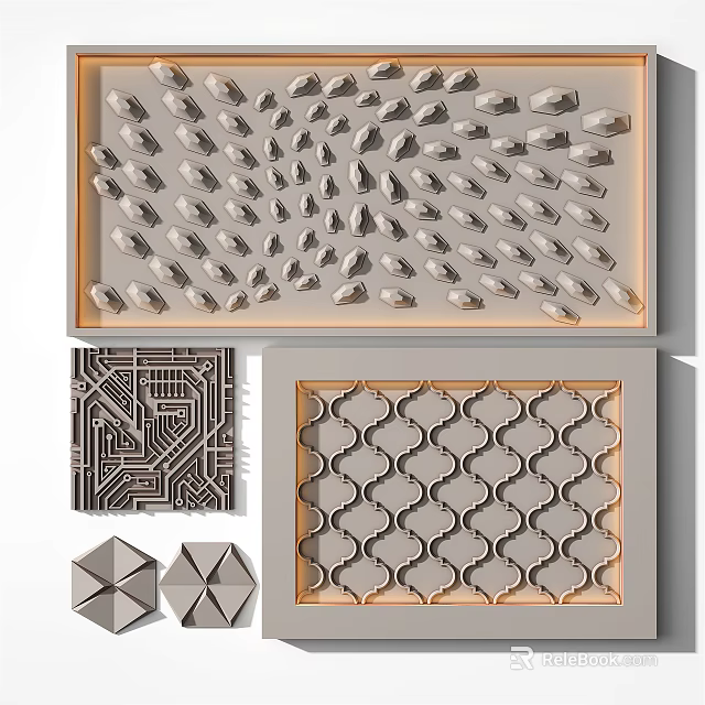 Modern Wall Decor With Geometric Patterns And Grid Design Panels 3d model