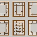 Six Square Wooden Lattice Windows With Intricate Geometric Patterns On Light Wall 3d model