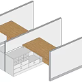 Partitioned Office Workstations With Wooden Desks White Drawer Cabinets And Transparent Divider Panels