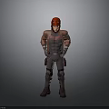 A Man in Red Helmet and Brown Gray Outfit Standing with Hands on Hips