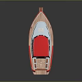 Wooden Boat With Red Roof White Hull Windows Deck And Reflection