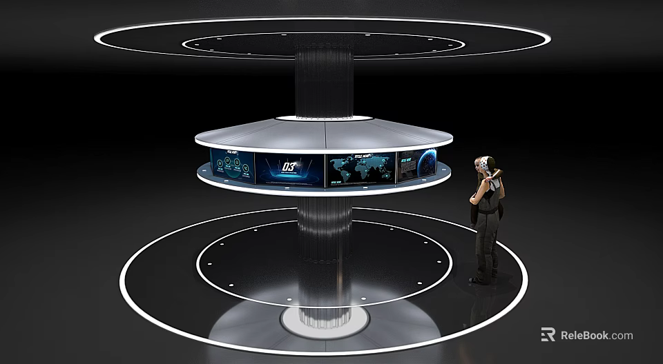 High Tech Multi Tiered Computer Display Stand With Interactive Screens And Data Interface 3d model 