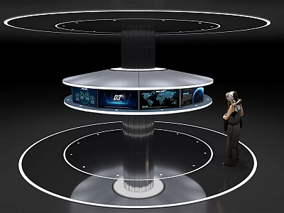High Tech Multi Tiered Computer Display Stand With Interactive Screens And Data Interface 3d model