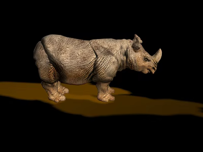 Realistic Rhino-like Reptile Figurine with Rough Skin and Yellow Shadow on Black Background 3d model
