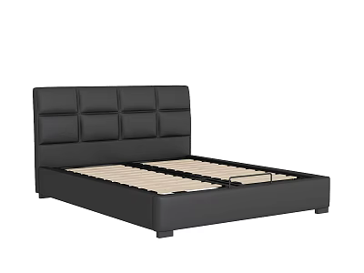 Modern Black Leather Double Bed with Tufted Headboard Frame 3d model