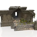 Ancient Stone Architectural Ruins With Archway Steps And Growing Plants 3d model