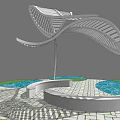 Modern Outdoor Chairs With Curved Canopy Structure Water Features And Paved Flooring