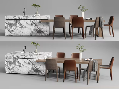 Modern Dining Table and Chair Combination Bar Nakajima Plant Ornaments 3d model