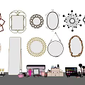 Stylish Perfume Cosmetics Display With Various Decorative Mirrors And Makeup Tools 3d model