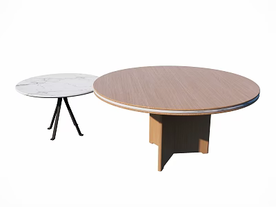 Two Modern Round Coffee Tables With Marble And Wooden Tops 3d model