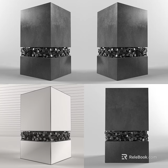Modern Decorative Columns With Textured Base And Black Accent Bands 3d model 