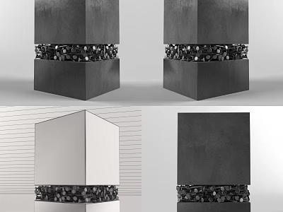 Modern Decorative Columns With Textured Base And Black Accent Bands 3d model