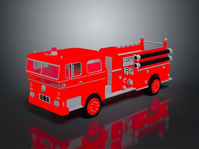 Red Fire Truck Model Featuring Detailed Ladder Wheels And Reflective Surface 3d model
