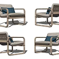Minimalist Accent Chair With Wooden Frame Light Gray Cushion And Blue Decorative Pillow