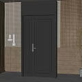 Dark Gray Modern Security Door With Grid Wall Decor And Potted Plant 3d model