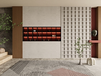 New Chinese-style decorative bookcase background wall 3d model