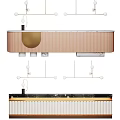 Modern Reception Desk Design With Rose Gold Stripes And White Marble Top