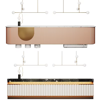 Modern Reception Desk Design With Rose Gold Stripes And White Marble Top 3d model