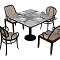 Modern Dining Table Set With Square Marble Top And Four Woven Backrest Chairs 3d model