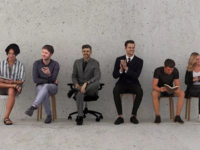 Group of Diverse People Sitting on Chairs With Clapping Reading and Phone Use 3d model
