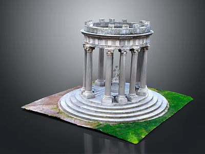 Classical Roman Columns Supporting Circular Stone Structure With Steps And Green Grass Base 3d model