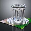 Classical Roman Columns Supporting Circular Stone Structure With Steps And Green Grass Base 3d model