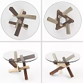 Modern Coffee Table With Glass Top And Wooden Cross Base In Light Dark Wood Tones