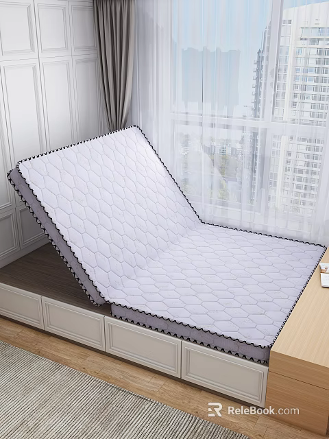 Foldable White Quilted Mattress with Comfortable Padding in Modern Bedroom Interior 3d model 