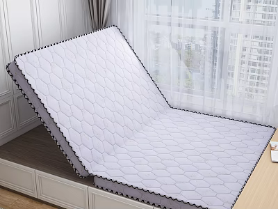 Foldable White Quilted Mattress with Comfortable Padding in Modern Bedroom Interior 3d model