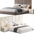 Modern Double Bed With Velvet Headboard Gold Accents White Bedding And Nightstand