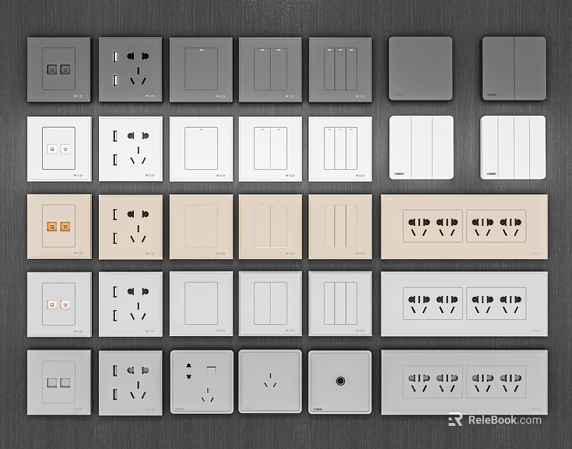 Modern Home Switch Panels With Various Designs And Socket Switch Combinations 3d model 