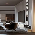 Modern Living Room Interior With Sofa Coffee Table TV Lighting And Bookshelf