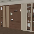 Modern Wooden Bookcase With Open Shelves Glass Doors Drawers And Decorative Items