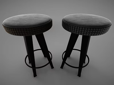 Modern Gray Padded Bar Stools With Black Metal Legs And Textured Edges 3d model