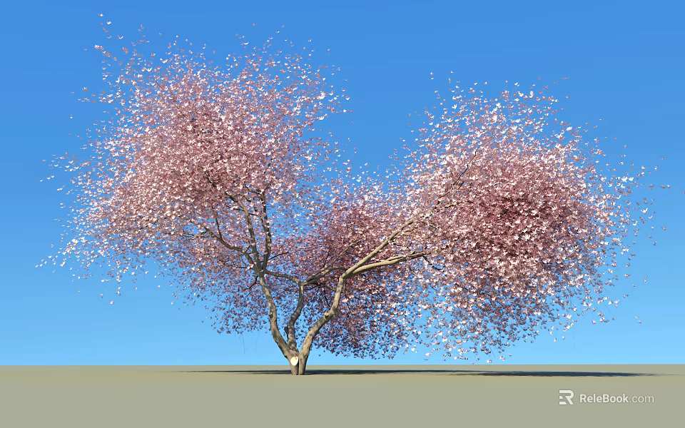 Vibrant Blooming Arbor Trees With Pink Blossoms Against Blue Sky 3d model 