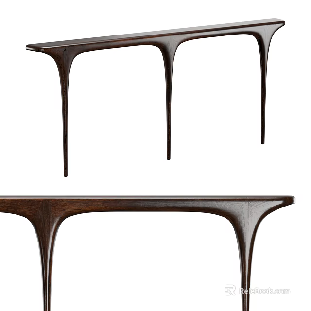 Modern Wooden Console Table With Sleek Top And Unique Curved Legs Design 3d model 