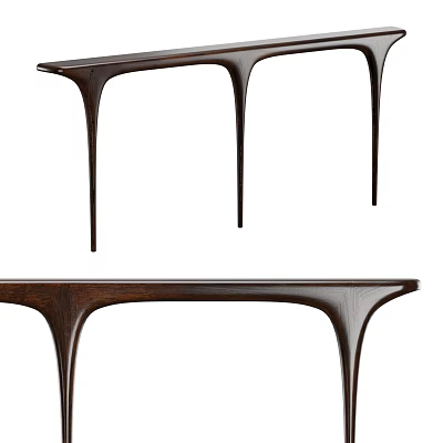 Modern Wooden Console Table With Sleek Top And Unique Curved Legs Design 3d model