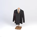 Elegant Black Striped Suit Jacket On Wooden Hanger With Shirt And Necktie