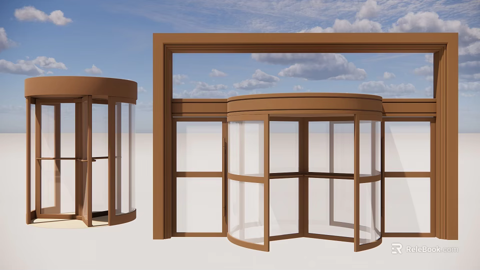 Modern Revolving Door Design With Glass Panels And Metal Frame For Building Entrance 3d model 