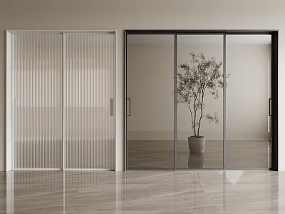 Very narrow glass sliding door Changhong glass sliding door triple linkage sliding door 3d model