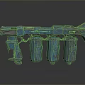 Blue Sci Fi Weapon With Mechanical Design And Cylindrical Components