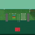Green Kindergarten Building With Outdoor Playground Slides Colorful Rings Grass Lawn And Red Flag