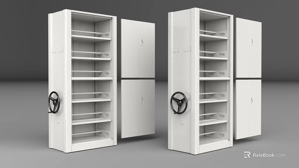 White Storage Cabinets With Wheels And Multiple Shelves For Organization 3d model 