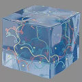 Transparent Decorative Cubes Featuring Orange Blue Shades Curved Lines And Small Colorful Dots