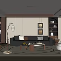 Modern Living Room Interior With Black Sofa Throw Pillows Coffee Table And Floor Lamp