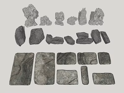 Natural Stone and Wood Decorative Elements with Various Shapes Sizes and Textured Surfaces 3d model