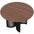 Round Wooden Table With Brown Top And Black Vertical Slat Legs