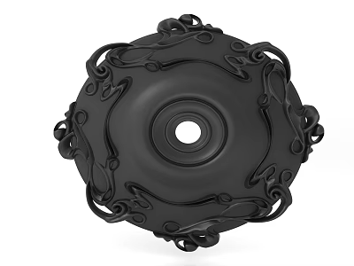 Black Decorative Ceiling Light Plate With Intricate Scroll Patterns And Central Circular Hole 3d model